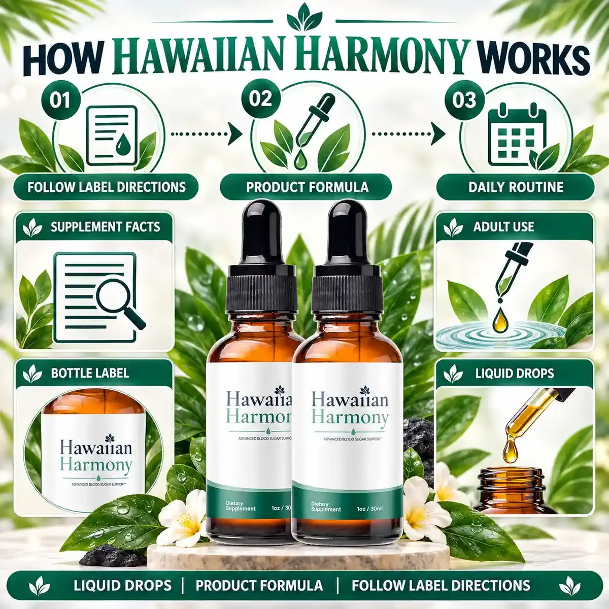 Promotional graphic showing numbered steps around the product.