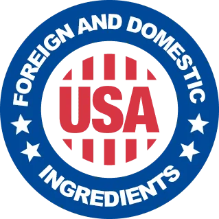 Blue seal reading Foreign and Domestic Ingredients.